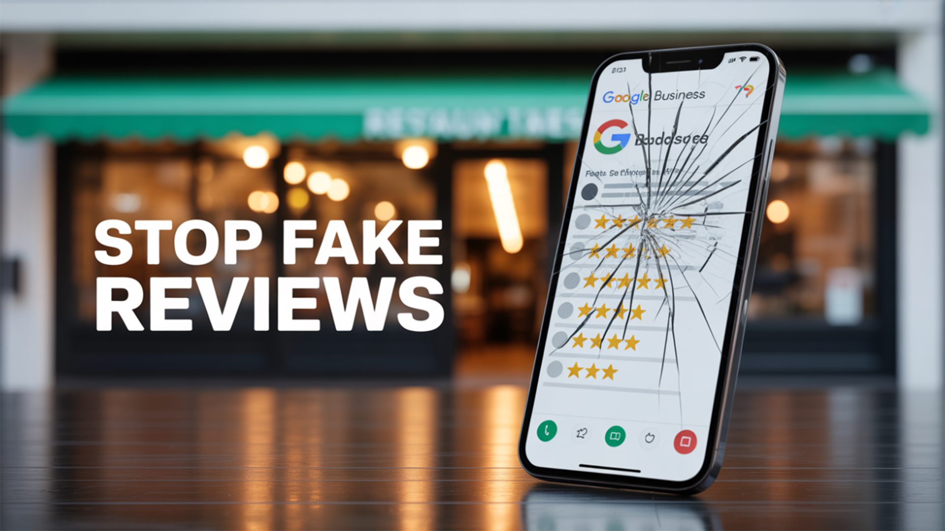 A smartphone screen showing a fake one-star Google review on a business profile. A smartphone screen showing a fake one-star Google review on a business profile.