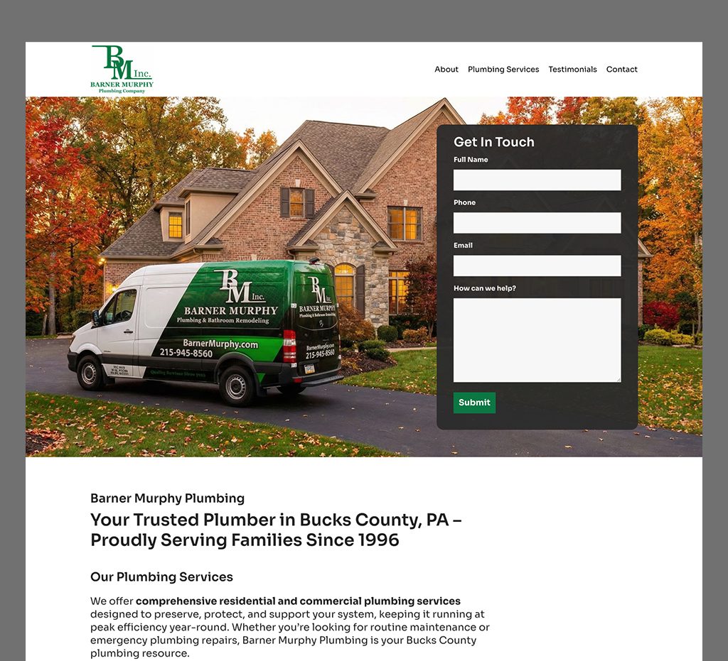 Barner Murphy Plumbing Website Design Bucks County, PA